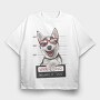 Dog Mugshot Warning, Tricou Oversize Barbati (Unisex)