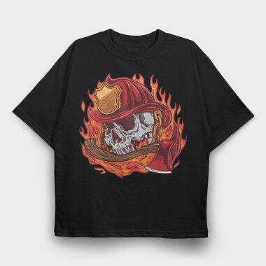 Firefighter Skull, Tricou Oversize Barbati (Unisex)