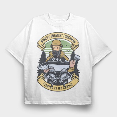 Fishing Cardio Fisherman, Tricou Oversize Barbati (Unisex)