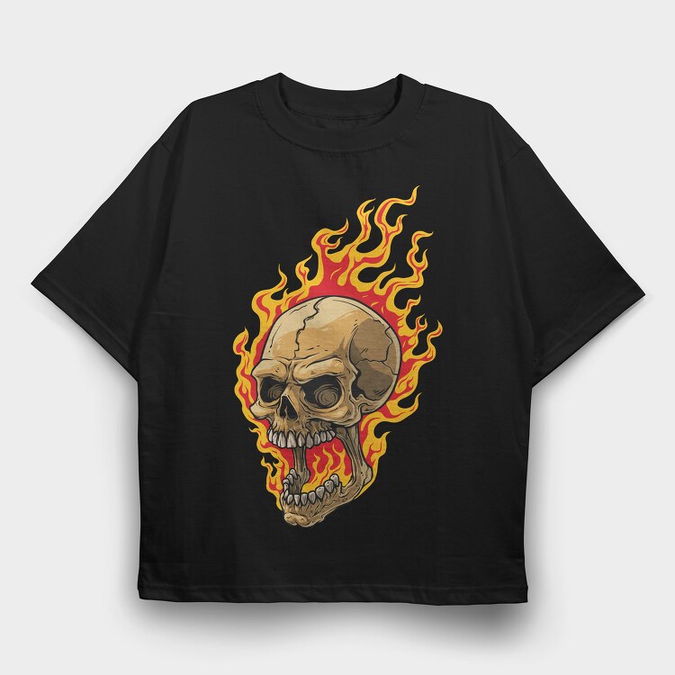 Flaming Skull, Tricou Oversize Barbati (Unisex)