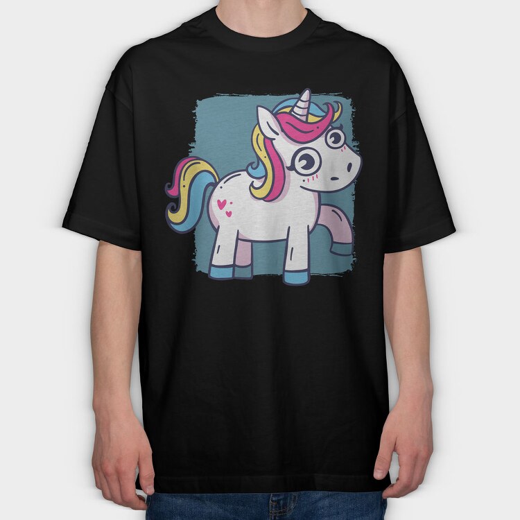 Unicorn Cute Animation, Tricou Oversize Barbati (Unisex)