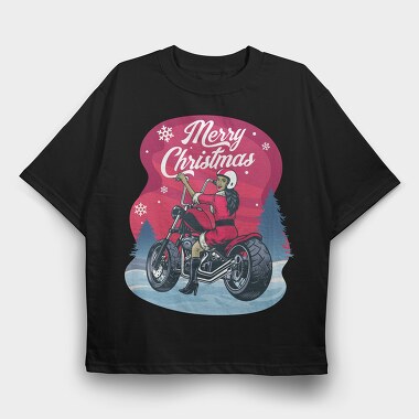 Merry Motorbike Santa, Tricou Oversize Barbati (Unisex)