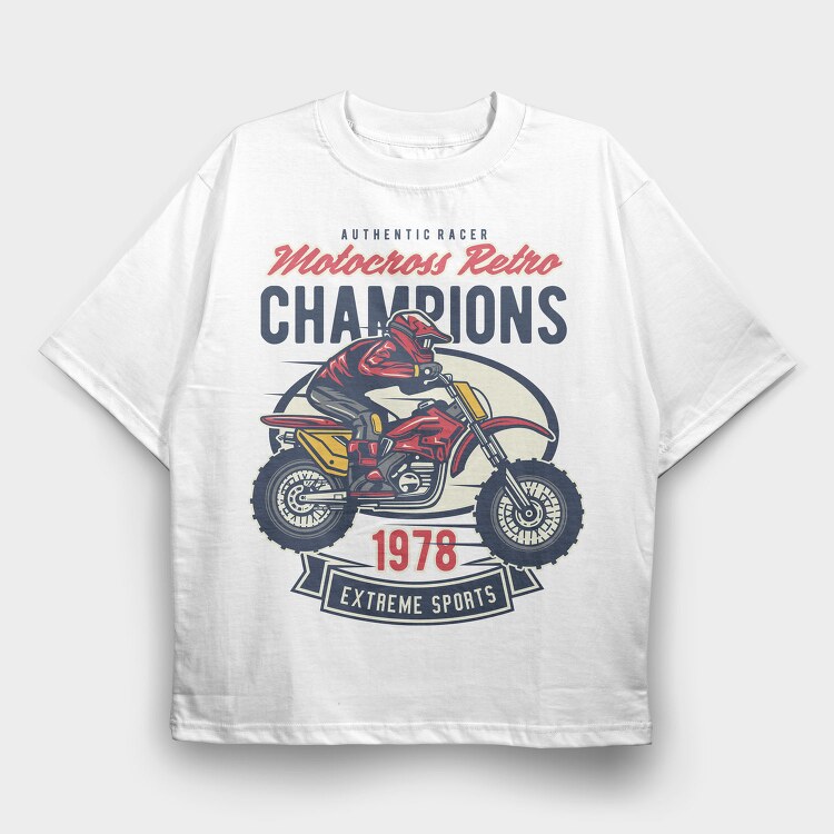 Motocross Retro Champions, Tricou Oversize Barbati (Unisex)