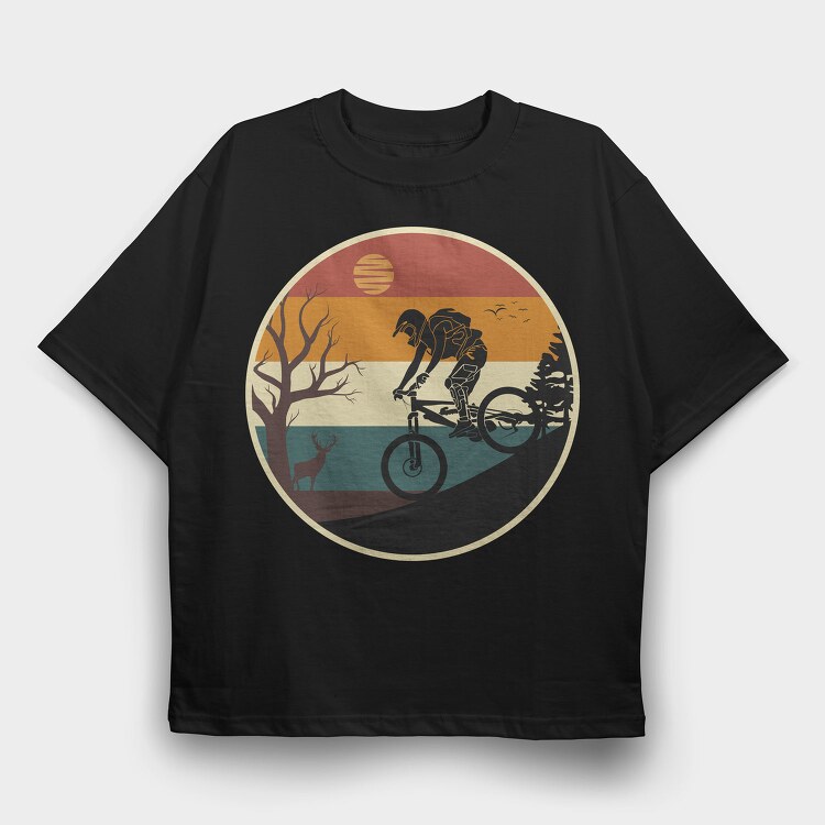 Mountain Bike Sunset, Tricou Oversize Barbati (Unisex)