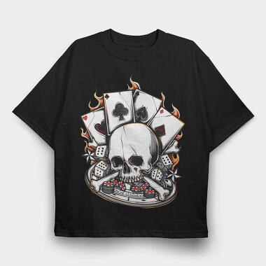Poker Skull Bones, Tricou Oversize Barbati (Unisex)