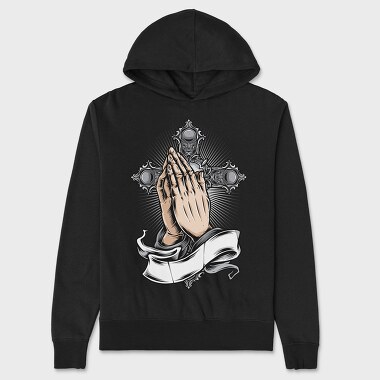 Praying Hands Cross, Hanorac Oversize Barbati (Unisex)