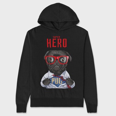 Pug Super Hero, Hanorac Oversize Barbati (Unisex)