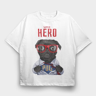 Pug Super Hero, Tricou Oversize Barbati (Unisex)
