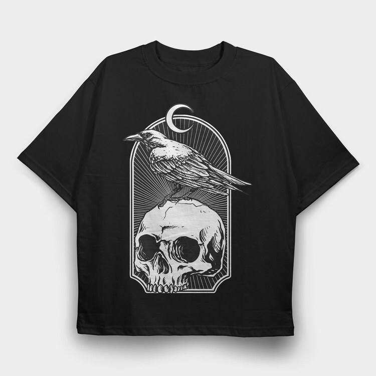 Raven Moon Skull, Tricou Oversize Barbati (Unisex)