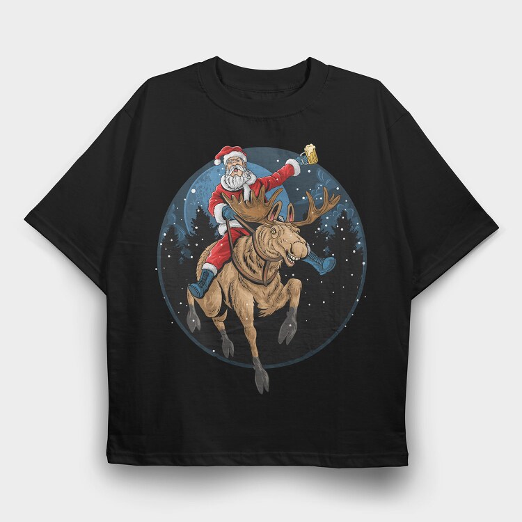 Santa Moose Ride, Tricou Oversize Barbati (Unisex)