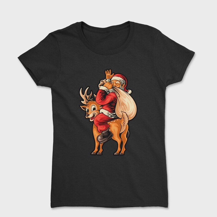 Santa Reindeer Hug, Tricou Femei