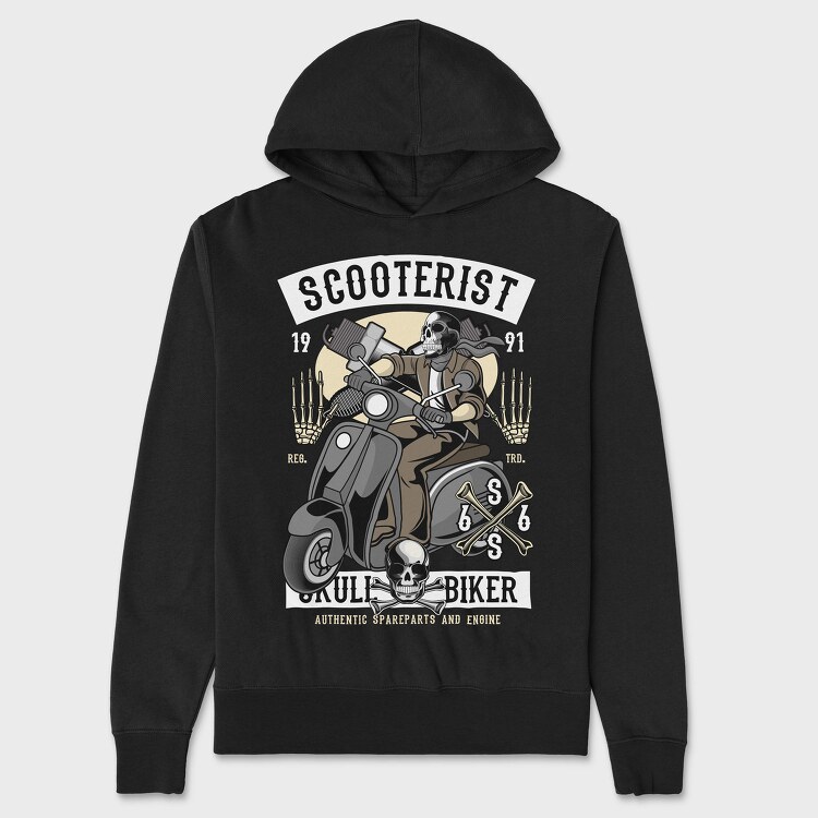 Scooter Biker Skull, Hanorac Oversize Barbati (Unisex)