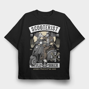 Scooter Biker Skull, Tricou Oversize Barbati (Unisex)