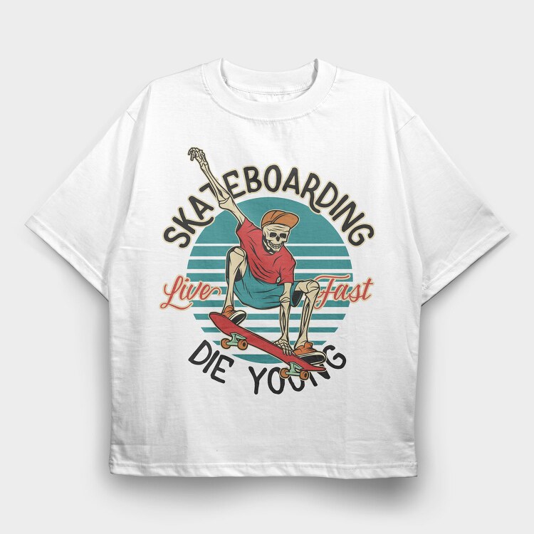 Skateboarding Skeleton, Tricou Oversize Barbati (Unisex)