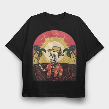 Skeleton Beach Party, Tricou Oversize Barbati (Unisex)