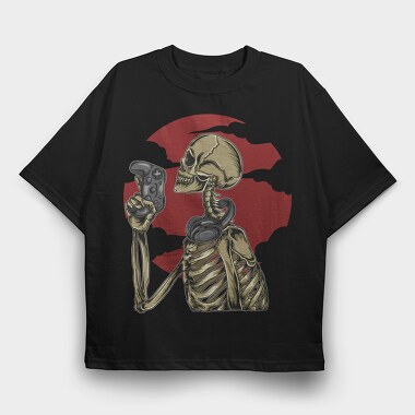 Skeleton Gamer, Tricou Oversize Barbati (Unisex)