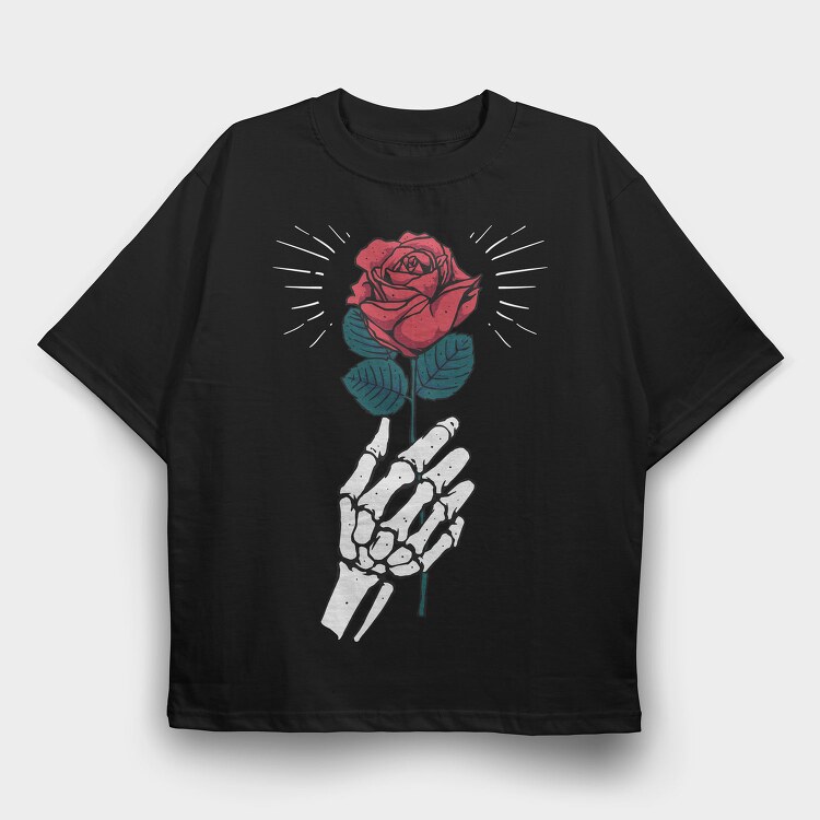 Skeleton Rose, Tricou Oversize Barbati (Unisex)