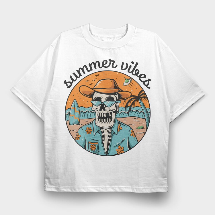 Summer Skull Vibes 1, Tricou Oversize Barbati (Unisex)