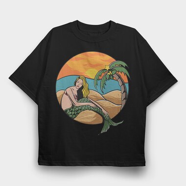 Sunset Mermaid Paradise, Tricou Oversize Barbati (Unisex)