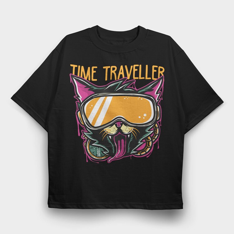 Time Traveler Cat, Tricou Oversize Barbati (Unisex)