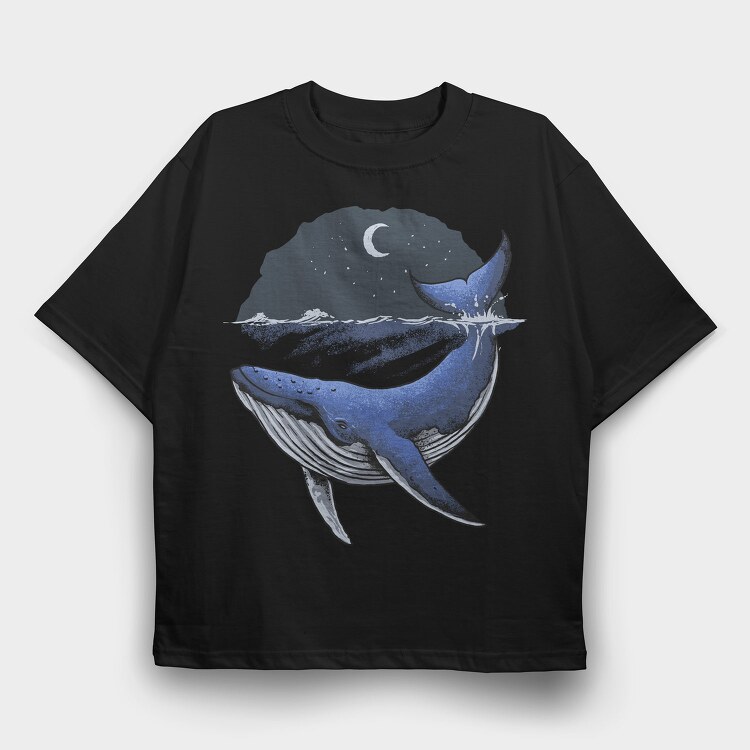 Whale Moon Night, Tricou Oversize Barbati (Unisex)