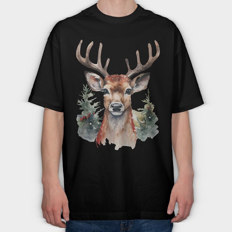 Christmas Deer 5, Tricou Oversize Barbati (Unisex)