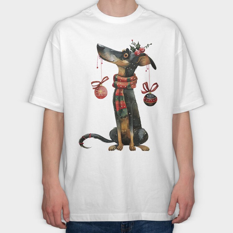 Christmas Dachshund, Tricou Oversize Barbati (Unisex)