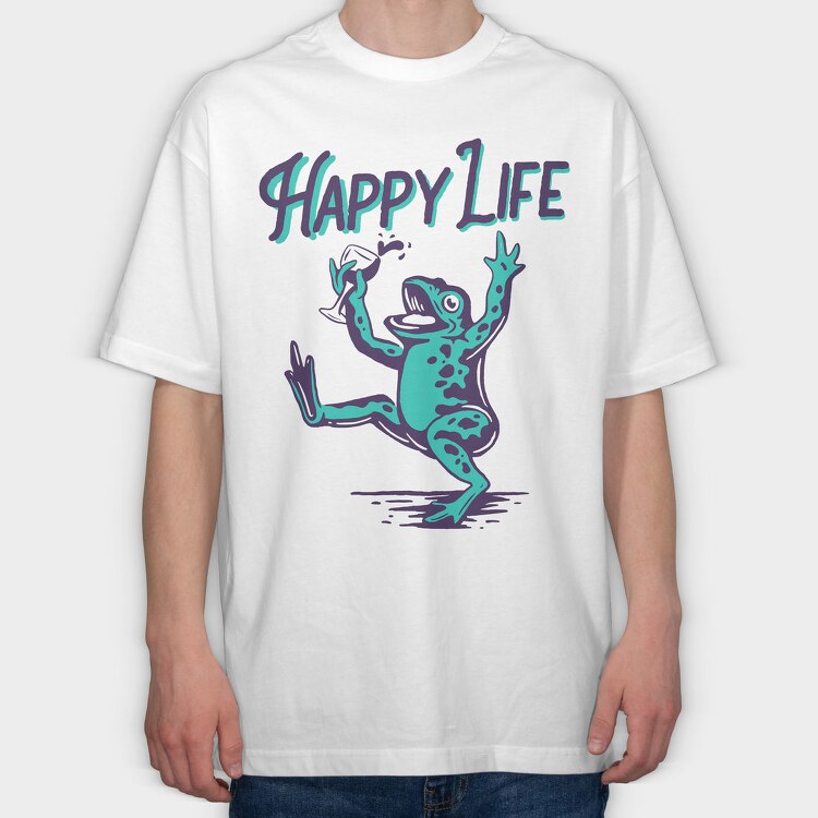 Frogs Happy Life, Tricou Oversize Barbati (Unisex)