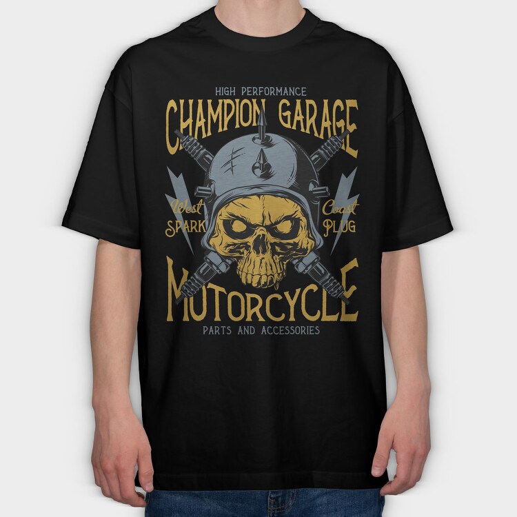 Champion Garage Motorcycle, Tricou Oversize Barbati (Unisex)