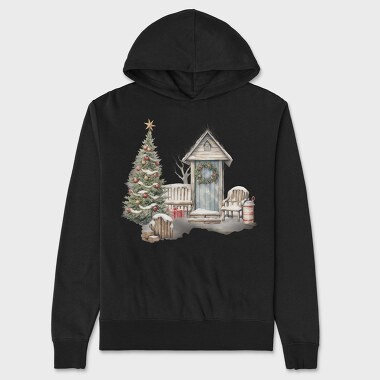 Christmas Front Porch, Hanorac Oversize Barbati (Unisex)
