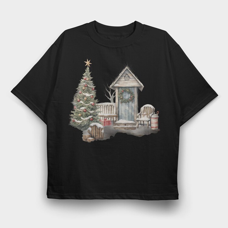 Christmas Front Porch, Tricou Oversize Barbati (Unisex)