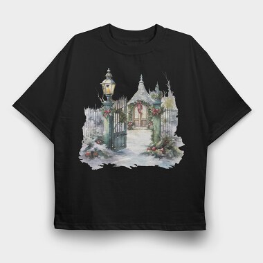 Christmas Garden Gate, Tricou Oversize Barbati (Unisex)
