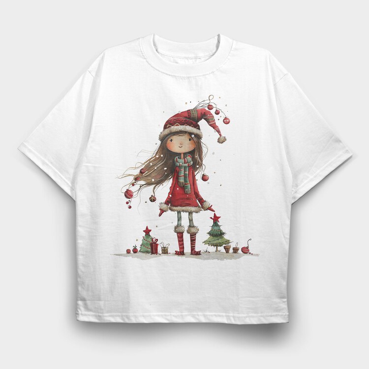 Christmas Girl Christmas Tree, Tricou Oversize Barbati (Unisex)