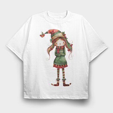 Christmas Girl Elf Hat, Tricou Oversize Barbati (Unisex)