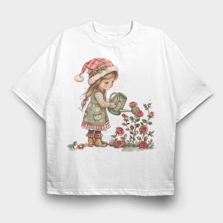 Christmas Girl Roses Garden, Tricou Oversize Barbati (Unisex)