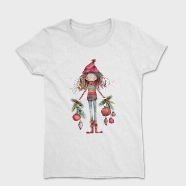 Christmas Girl With Decorations, Tricou Femei