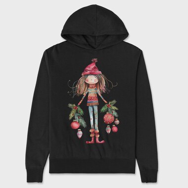 Christmas Girl With Decorations, Hanorac Oversize Barbati (Unisex)