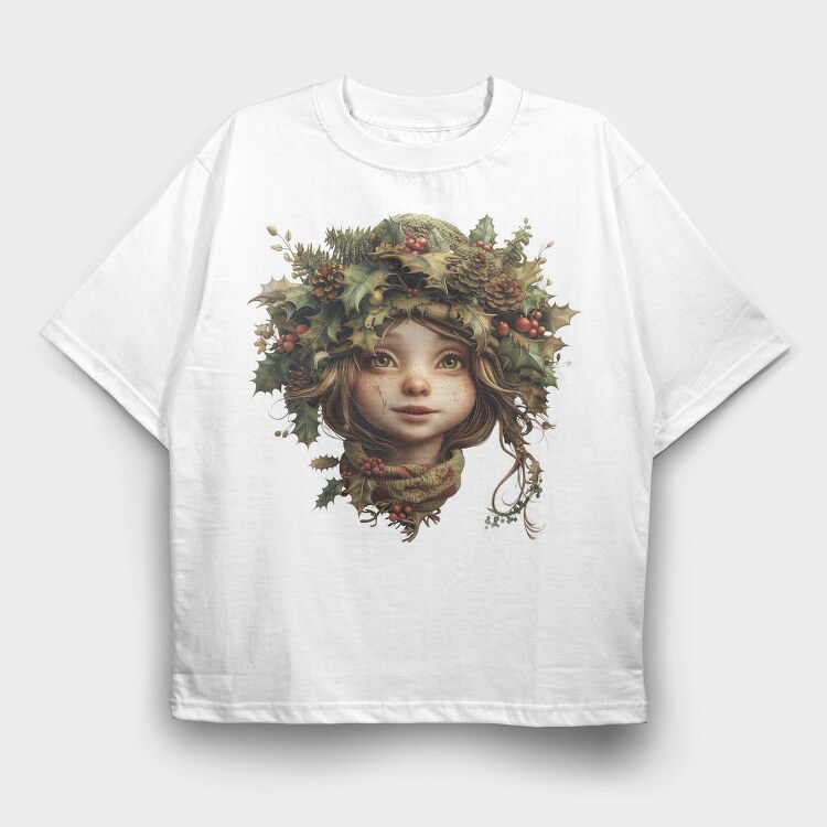 Christmas Girl Wreath, Tricou Oversize Barbati (Unisex)