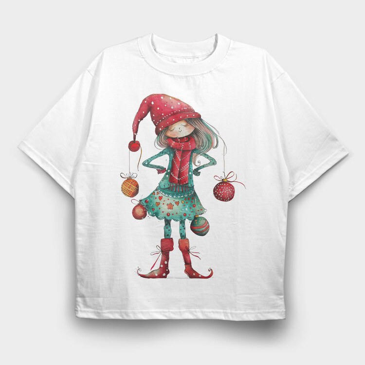 Christmas Gnome Girl, Tricou Oversize Barbati (Unisex)