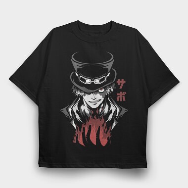 Sabo Flame Top Hat, Tricou Oversize Barbati (Unisex)