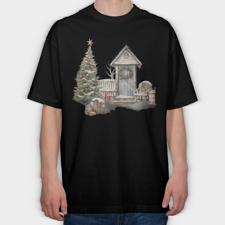 Christmas Front Porch, Tricou Oversize Barbati (Unisex)