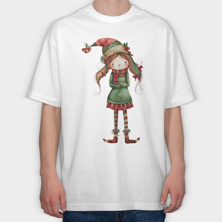 Christmas Girl Elf Hat, Tricou Oversize Barbati (Unisex)
