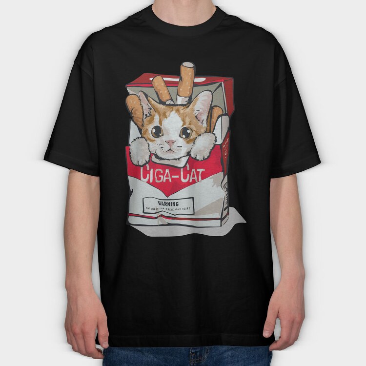 Cigarette Cat Warning, Tricou Oversize Barbati (Unisex)