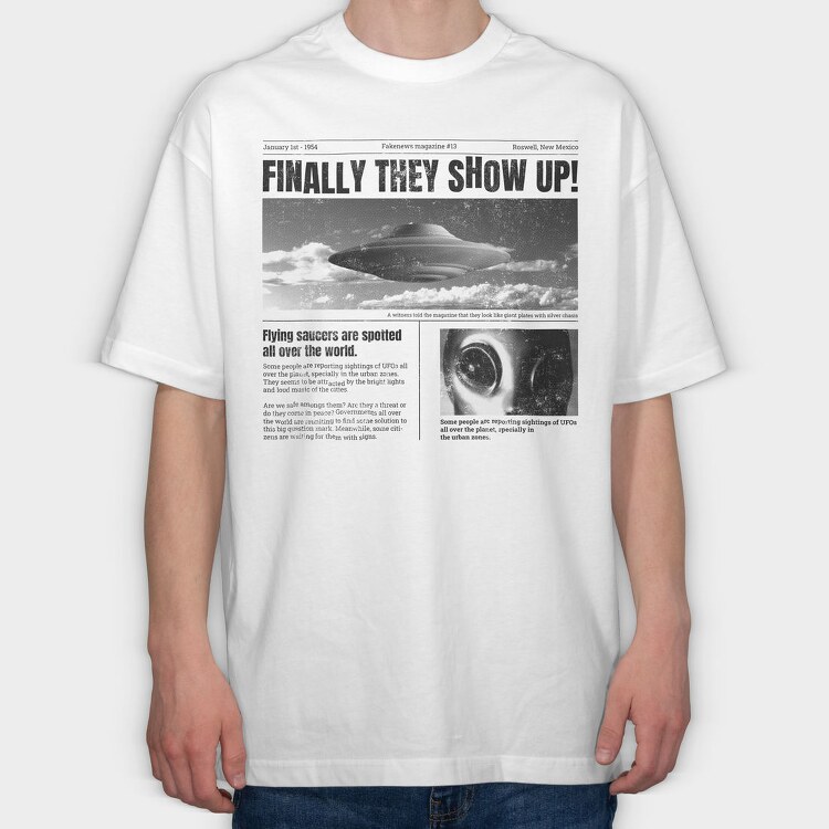 Ufo Newspaper, Tricou Oversize Barbati (Unisex)