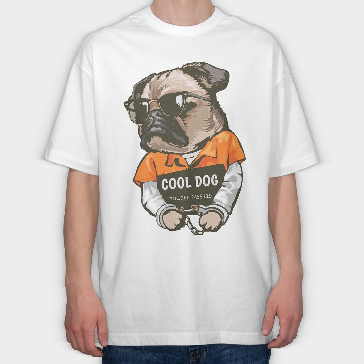 Cool Dog In Cuffs, Tricou Oversize Barbati (Unisex)