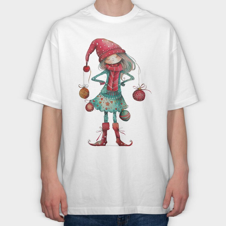 Christmas Gnome Girl, Tricou Oversize Barbati (Unisex)