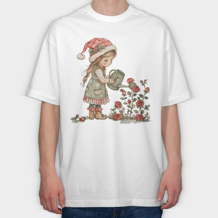 Christmas Girl Roses Garden, Tricou Oversize Barbati (Unisex)