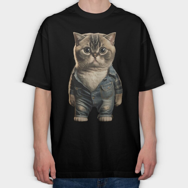 Cat Denim Outfit, Tricou Oversize Barbati (Unisex)