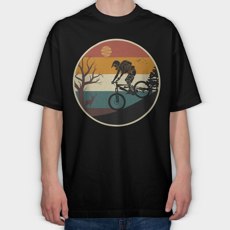 Mountain Bike Sunset, Tricou Oversize Barbati (Unisex)