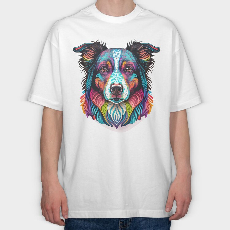 Colorful Dog Portrait, Tricou Oversize Barbati (Unisex)